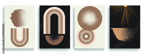 Modern layout with minimalist design elements . Grunge textured shapes in Boho style  . Wall art , home deco . Vector abstract shape. Modern art . Contemporary layouts set .