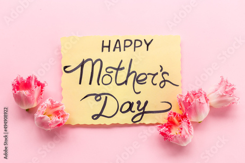 Fototapeta Naklejka Na Ścianę i Meble -  Happy Mothers women day concept - greeting card top view