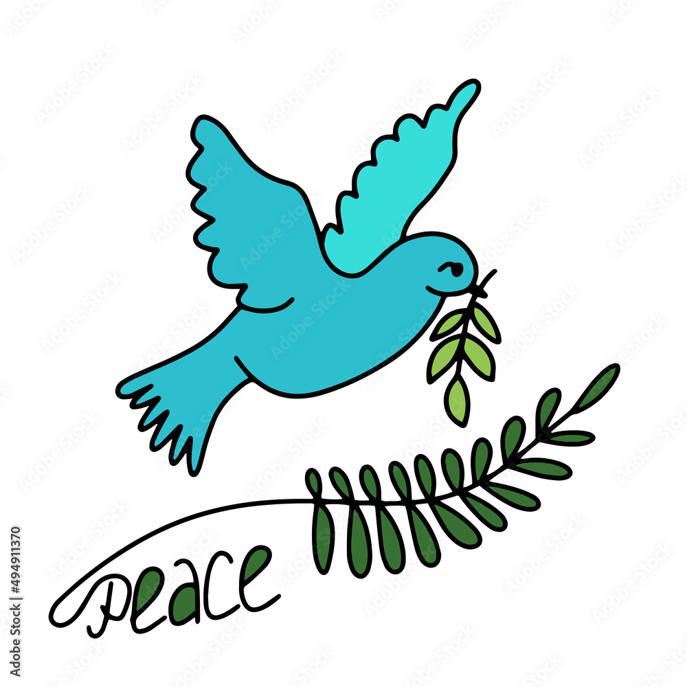 Fototapeta premium Pigeon with olive branch for peace