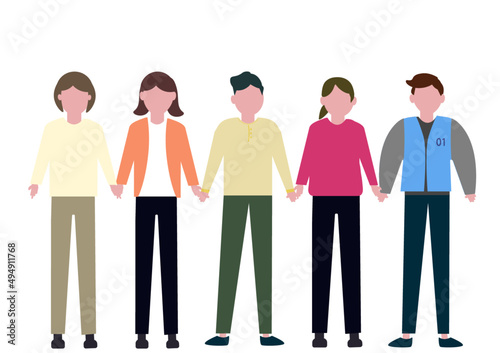 手を繋ぐ人々  大人の男女 仲良し ベクターイラスト