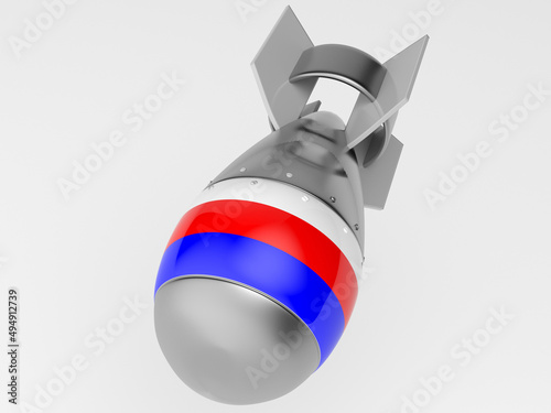 3d render of russian missile with russian flag on white background