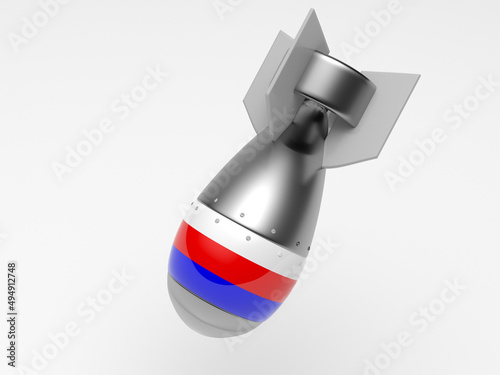3d render of russian missile with russian flag on white background