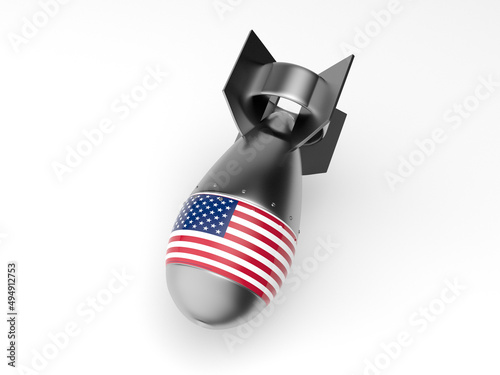 3d render of an American missile with an American flag on a white background