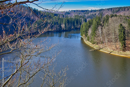 Blick vom Koberfelsen auf die Bleiloch Talsperre in Thüringen, Stausee Saale photo