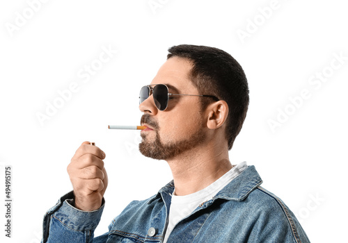 Smoking man isolated on white