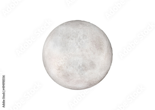 Moon high resolution 3d render illustration. Best moon textured. Science astronomy, detailed lunar surface, white background.