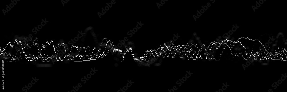 Abstract dynamic music wave. Technology background. Sound equalizer with blue lines. Stock, exchange or cryptocurrency chart. 3d rendering.