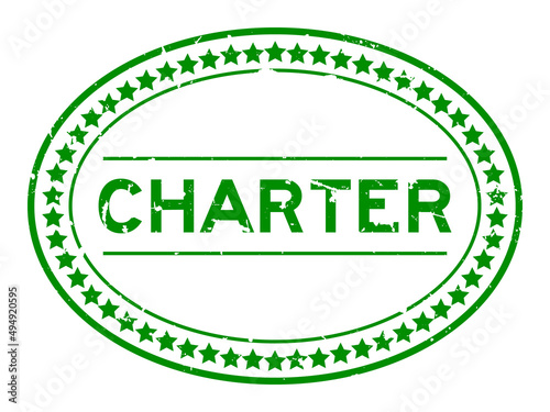 Grunge green charter word oval rubber seal stamp on white background