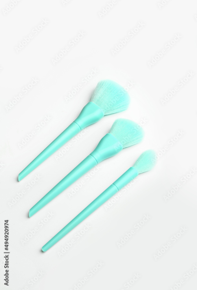 Beautiful makeup brushes on white background Beautiful makeup brushes on white background