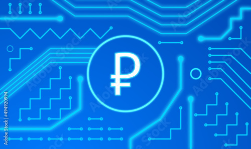 Conceptual image of digital rouble with electronic computer component