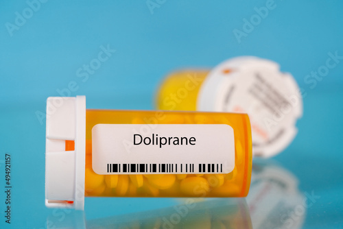 Doliprane. Doliprane pills in RX prescription drug bottle photo