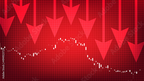 abstract background of downtrend stock market chart graph on red background