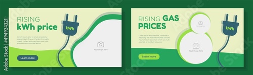 Rising gas prices online banner template set, high energy costs corporate advertisement, horizontal ad, electricity plug campaign webpage, flyer, creative brochure, isolated on background