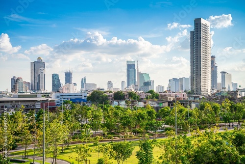 Beautiful green park in Bangkok city  Thailand. Nature and environmental in city concept.