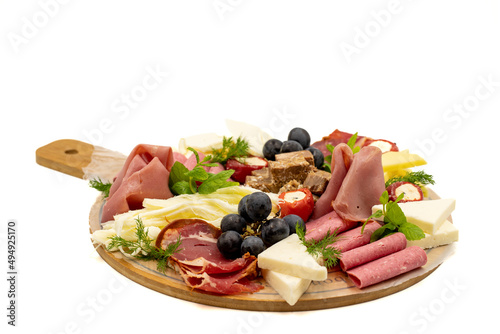 Bilde på lerret Cold Smoked Meat Plate, antipasto set platter wooden plate