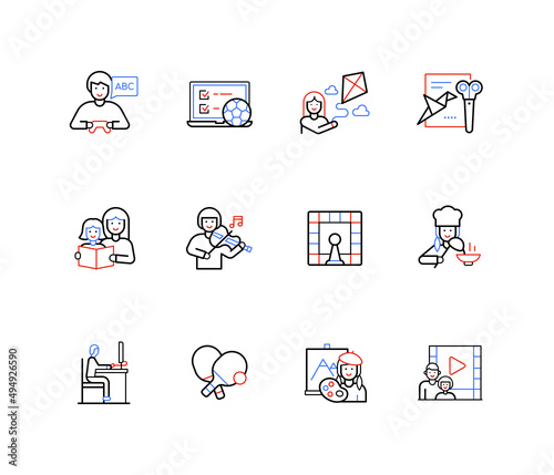 Hobbies and entertainment - line design style icons