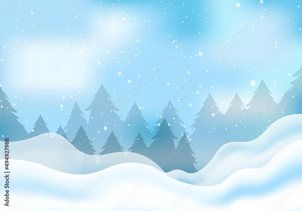 Winter wonderland backgrounds vector. Amazing winter background of snowfall.