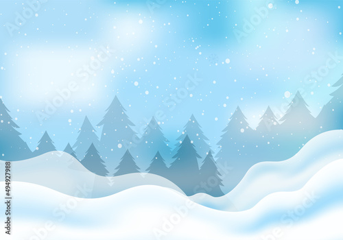 Winter wonderland backgrounds vector. Amazing winter background of snowfall. © Doharma