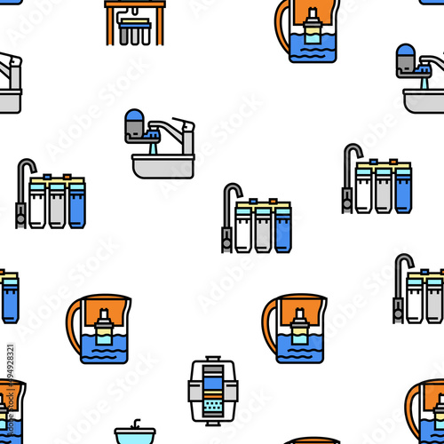 Water Filter Equipment Vector Seamless Pattern Thin Line Illustration