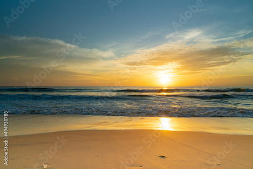 Beautiful Sunset tropical beach sea in Phuket Thailand.