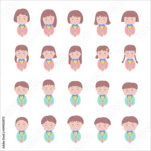 10 girls and 10 boys are praying with heart candles for Ukraine, stop war, peace ウクライナのために平和を祈る子供たち
