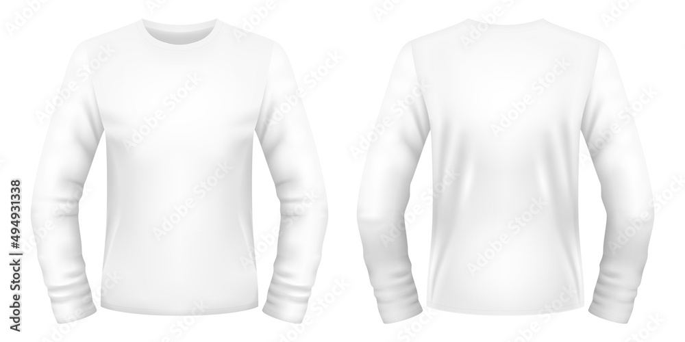 Blank white long sleeve t-shirt template. Front and back views. Vector ...