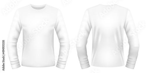 Blank white long sleeve t-shirt template. Front and back views. Vector illustration.