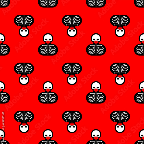 Rubber duck skeleton pattern seamless. Bone toy background. Vector texture