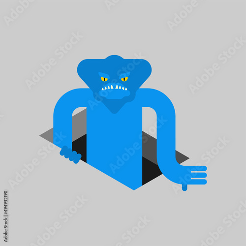 Monster crawls out isolated. monstrosity Vector illustration