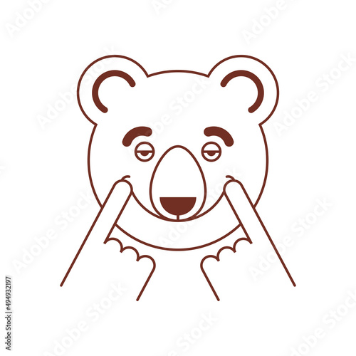 Bear smile. Beast counterfeit joy. Bear Stretch smile with your fingers.