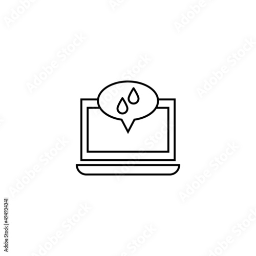 Computer, internet and communication concept. Modern monochrome sign in flat style. Suitable for web sites, stores, books etc. Line icon of drops inside of speech bubble on laptop monitor