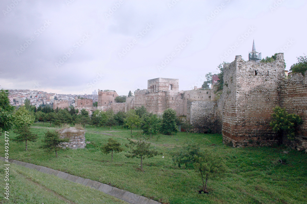 Theodosian walls. Walls of Constantinople. Section of the ancient wall that surrounded the city of Constantinople. 
