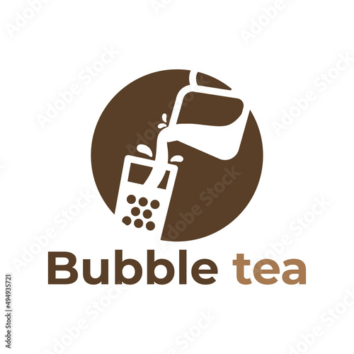 Bubble tea related vector logo template design.