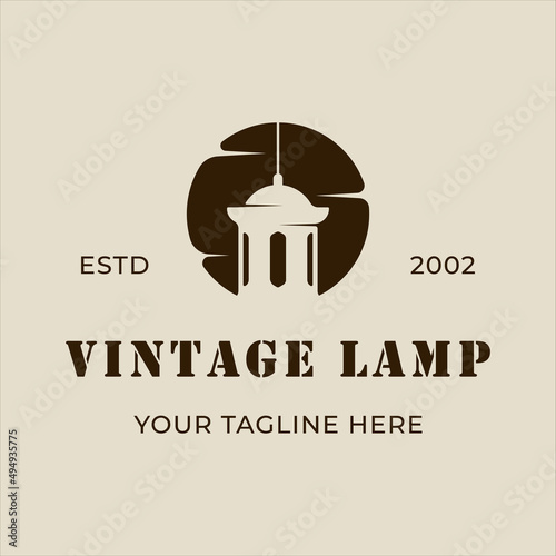 lantern logo line vintage vector illustration template icon graphic design. street lamp sign or symbol with badge retro typography style