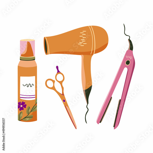 Vector hair salon accessories  for hairdresser. Hand drawn illustration