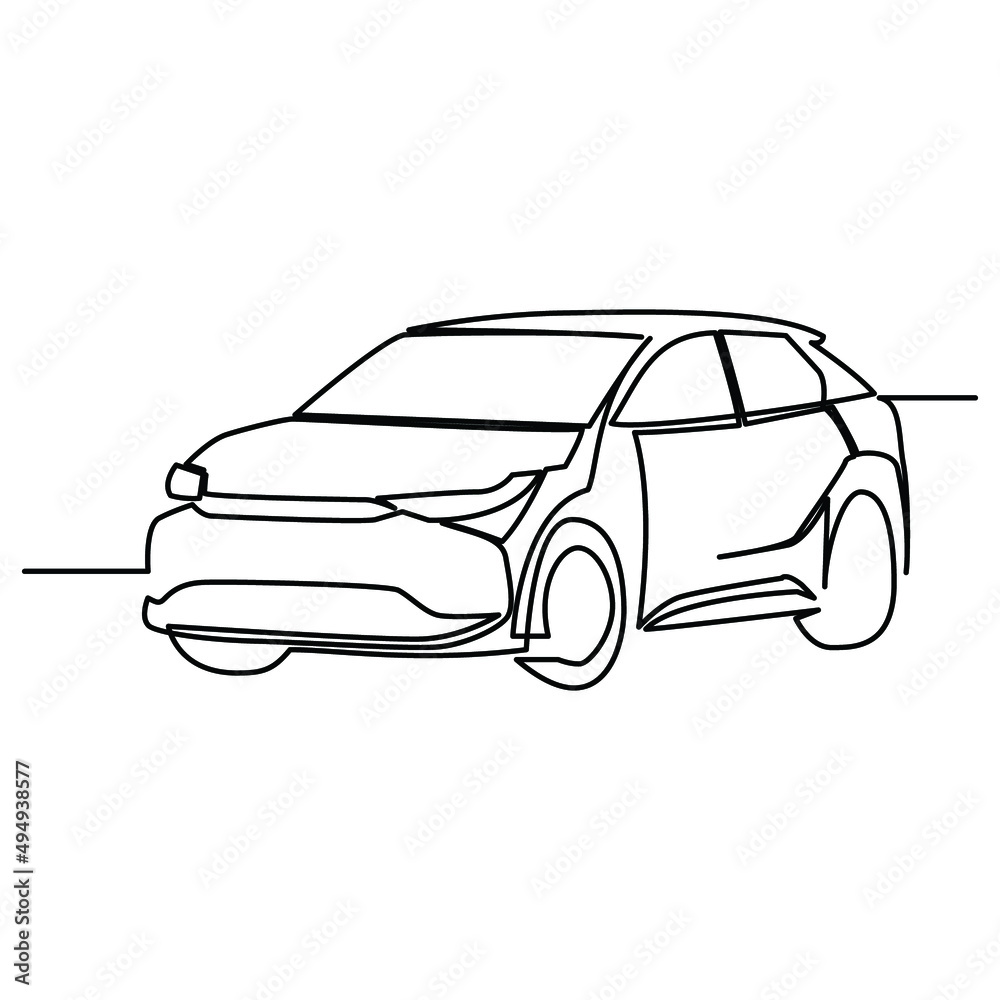 one line continuous drawing of front view family car