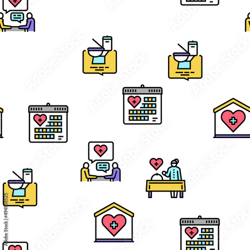 Homecare Services Vector Seamless Pattern Thin Line Illustration