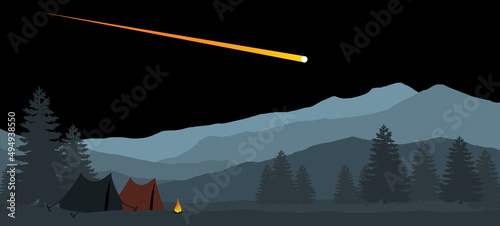 The fall of a meteorite in the taiga.