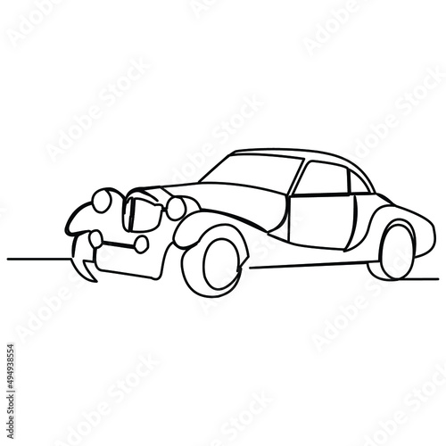 one line continuous drawing of front view classic car