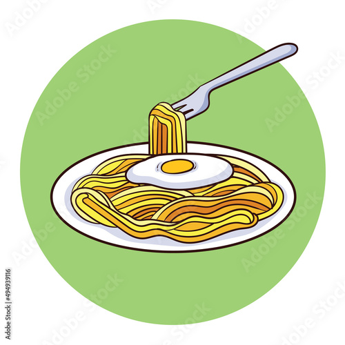 Vector fried noodles and eggs
