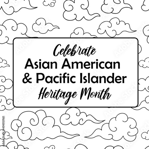 Asian American Pacific Islander Heritage month square minimalist template with abstract vector traditional oriental swirled clouds background. AAPI history month