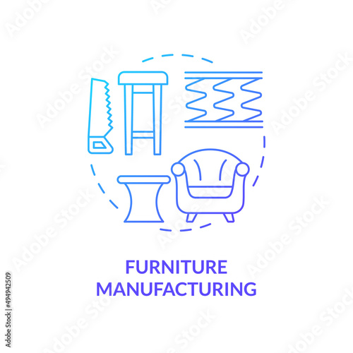 Furniture manufacturing blue gradient concept icon. Woodworking industry. Business subsector abstract idea thin line illustration. Isolated outline drawing. Myriad Pro-Bold font used