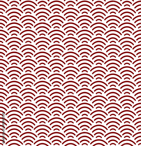 Abstract seamless pattern in eastern asian style. Japanese wave dark red ornament on white background. Simple geometric texture for AAPI heritage month.