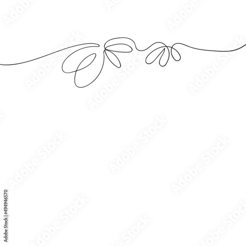 Floral silhouette art line. Flowers in continuous line drawing style. Border with tropical flower. Minimalist black linear sketch. Trendy vector illustration isolated. Contour graphics for design