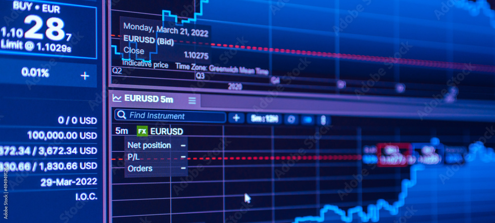 Stock market eur usd data.Online trading the charts and quotes on display. Display of Stock market quotes. Computer screen.Selective focus,banner.panoramic view. Stock market eur usd data.Online trading the charts and quotes on display. Display of Stock market quotes. Computer screen.Selective focus,banner.panoramic view.