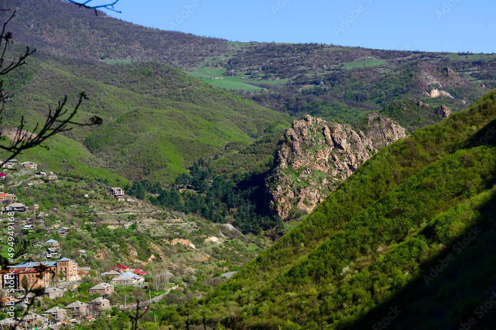Beautiful mountain landscape with Tumanyan town and surroundings, Armenia.