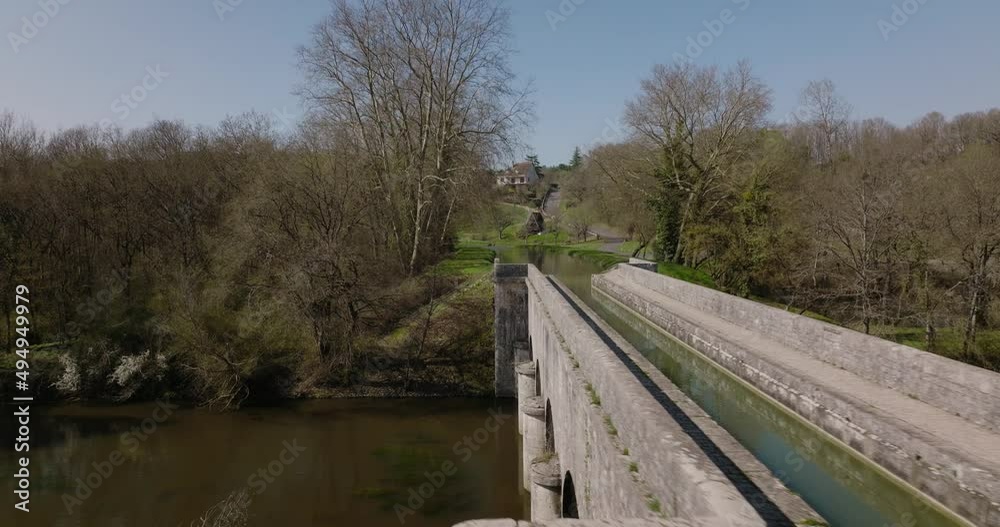 Aerial shot of the canal bridge of the Berry in Châtillon-sur-Cher, France. Aerial shot of the canal bridge of the Berry in Châtillon-sur-Cher, France.