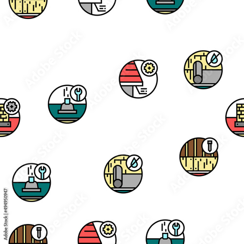 Roof Replacement Job Vector Seamless Pattern Thin Line Illustration