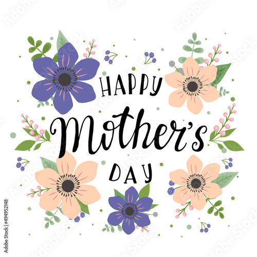 A greeting card for Mother's Day. Vector banner on a white background with flowers. Festive background in pink and peach tones