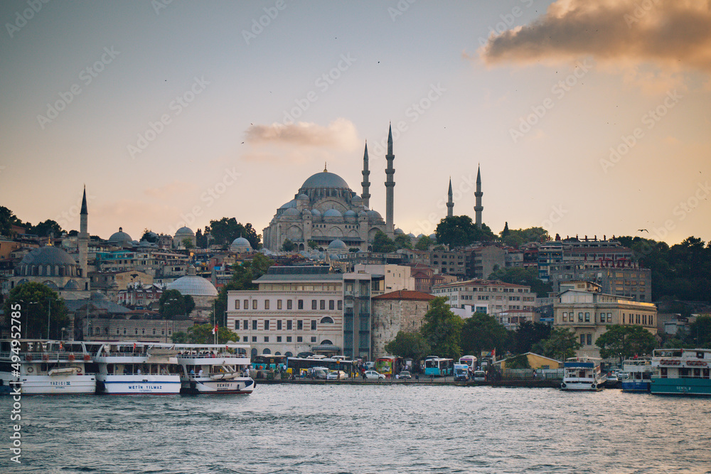 Photo of the Blue Mosque seen from the water in Istanbul Turkey
